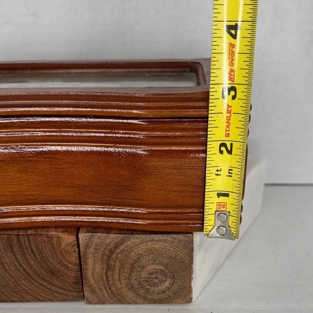 Vintage Linden Wooden Jewelry/Trinket Box with Etched Glass Flowers & Hinged Lid